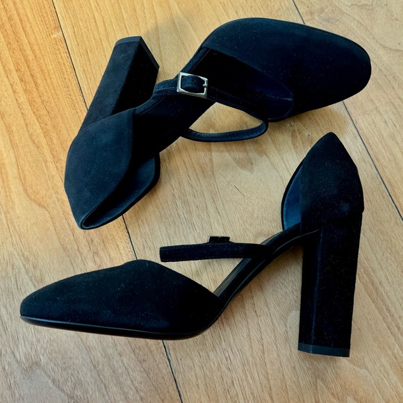 ❤️ JENNI KAYNE BLACK SUEDE LEATHER MARY JANE STRAP HEELS ROUND TOE 37 7 ITALY - Picture 11 of 13